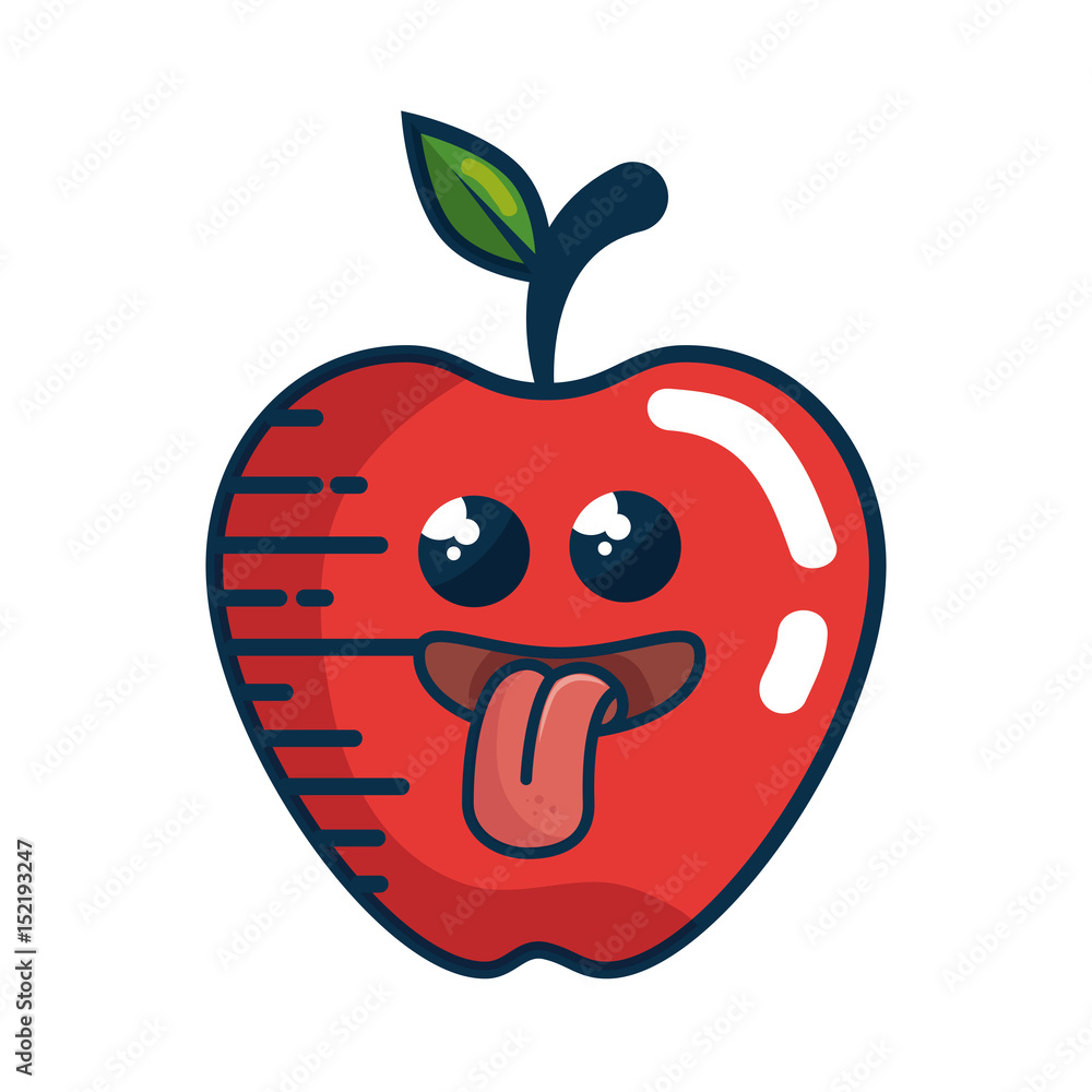 Obraz premium kawaii apple fruit icon over white background. colorful design. vector illustration