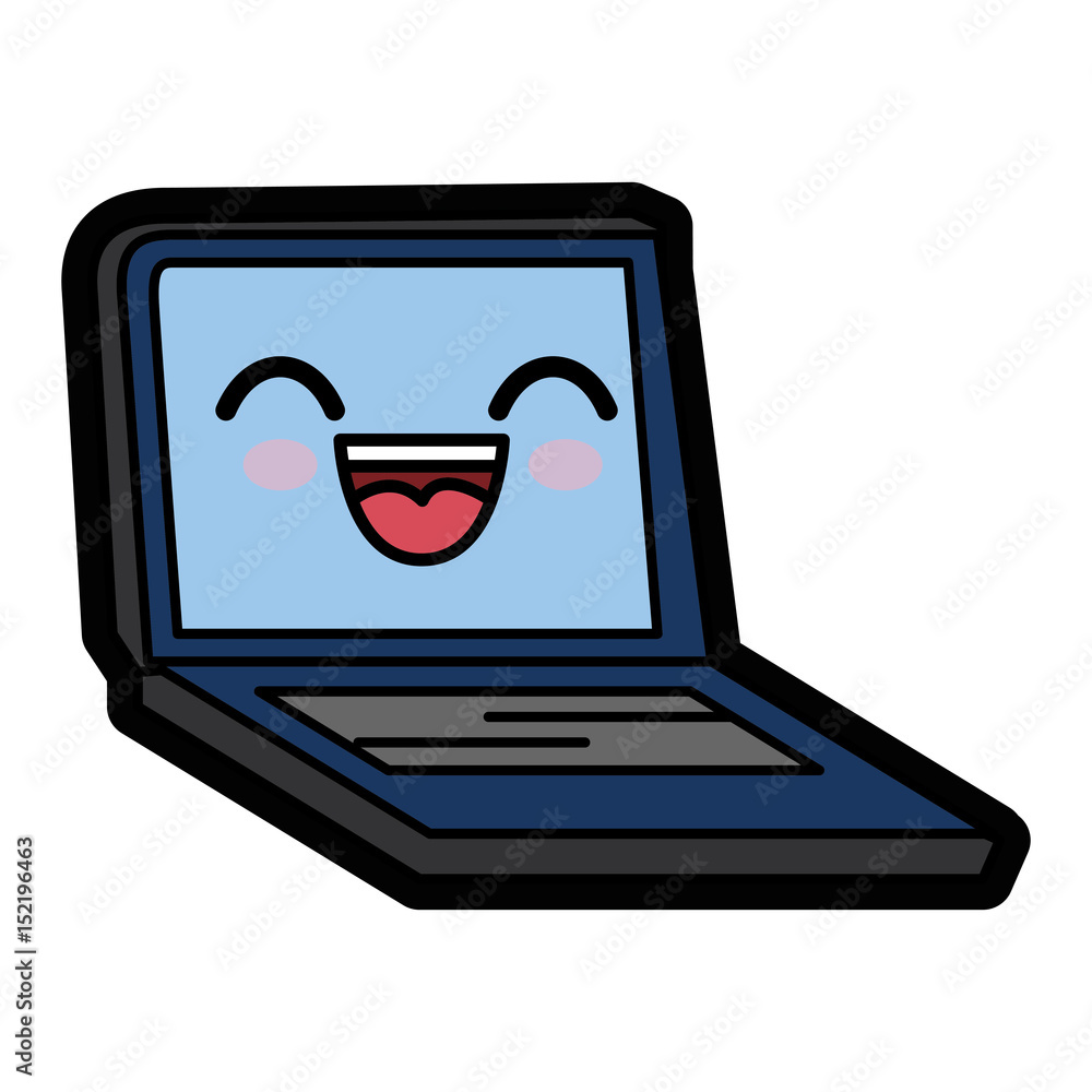 kawaii laptop computer icon over white background. colorful design. vector illustration kawaii laptop computer icon over white background. colorful design. vector illustration
