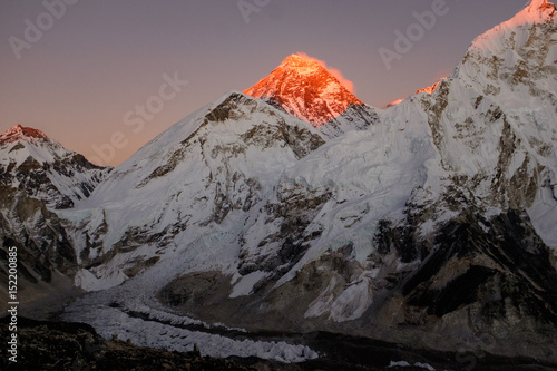 Sunset light on Mount Everest, highest mountain in the world,  in Himalaya, Nepal photo