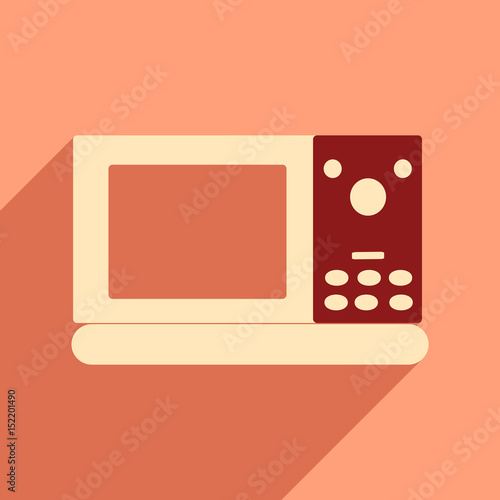 Flat icon with long shadow microwave oven