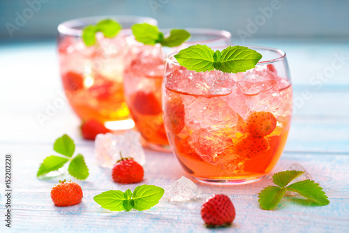 Close-up shot of strawberry lemonades