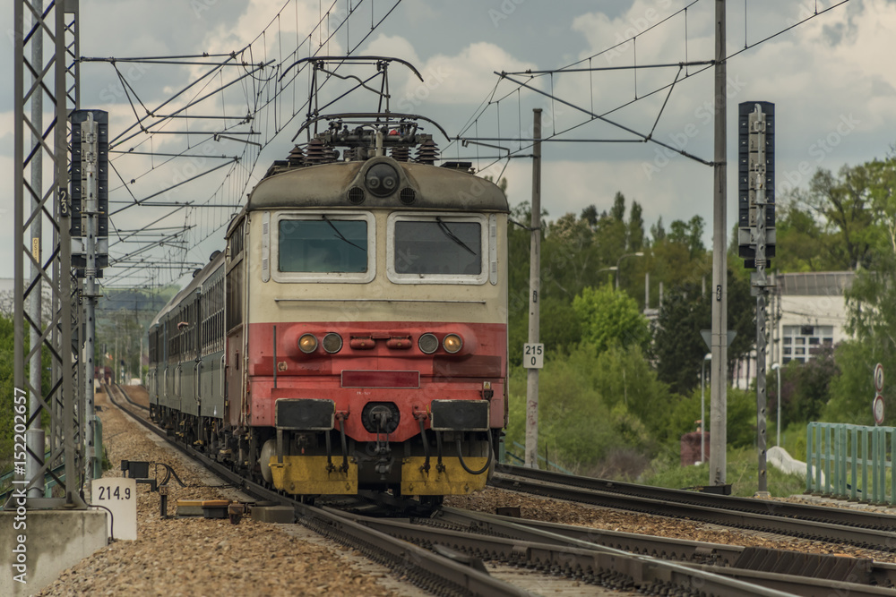 Electric engine and train near Ceske Budejovice town