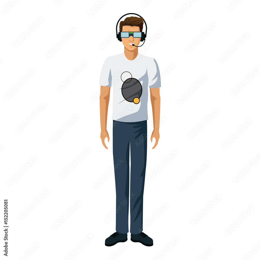 young man using VR virtual reality glasses headset young man using VR virtual reality glasses headset