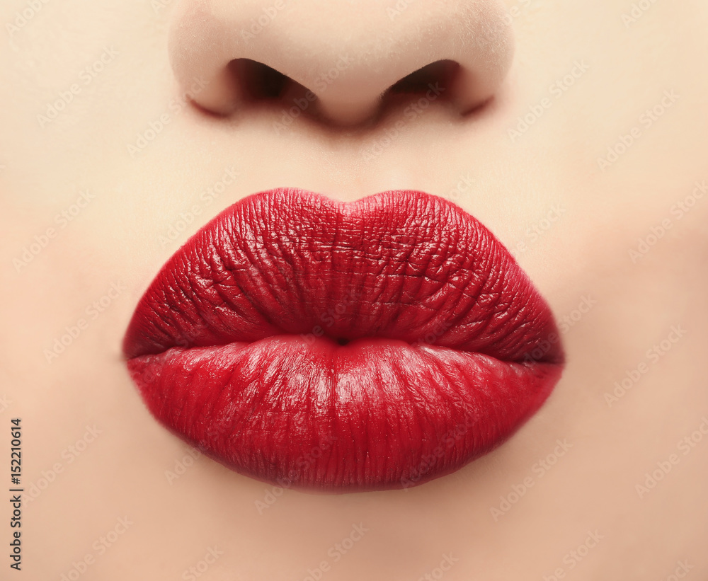 Obraz premium Lips of beautiful young woman, closeup