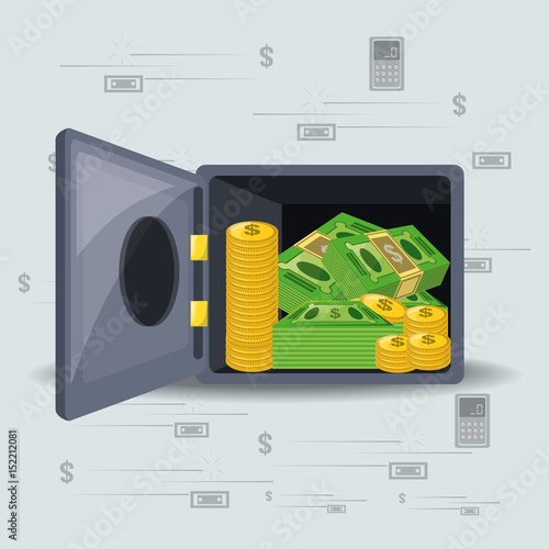 open safe with a lot of money saved, vector illustration