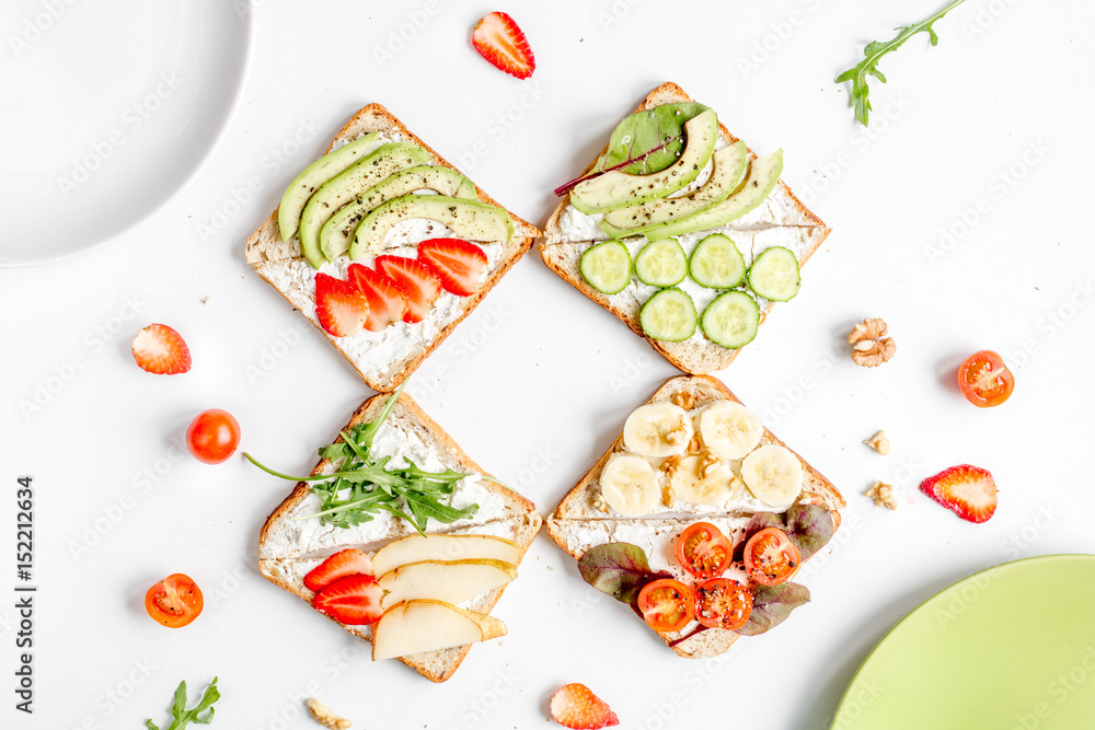sandwiches set on white table background top view sandwiches set on white table background top view