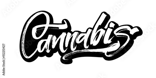 Cannabis. Modern Calligraphy Hand Lettering for Serigraphy Print