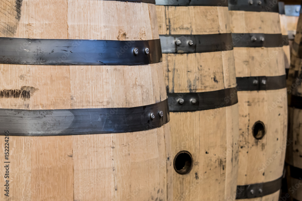 Fototapeta premium Row of Bourbon Barrels Standing