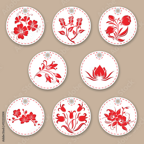 Set of tags decorated with different colors. Cutting paper.