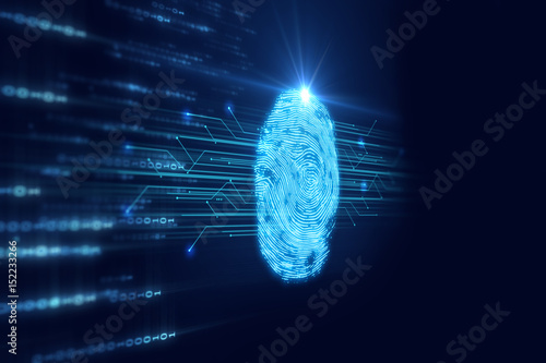 Photography Fingerprint Scanning on blue technology  Illustration