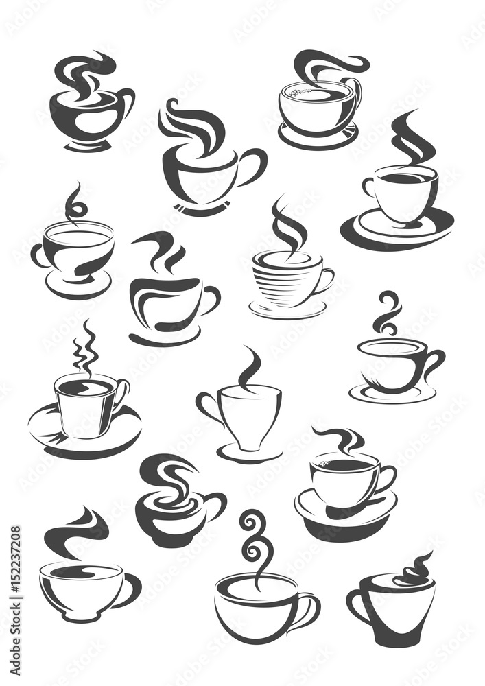 Coffee cup and mug isolated icon set
