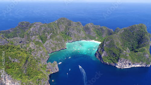 Top View Tropical Island , Aerial view of Maya bay ,Phi-Phi Islands, Krabi, Thailand.