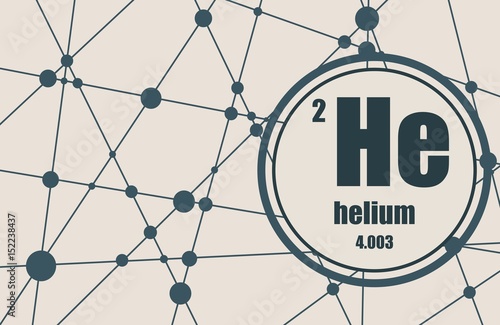 Helium chemical element. Sign with atomic number and atomic weight. Chemical element of periodic table. Molecule And Communication Background. Connected lines with dots.