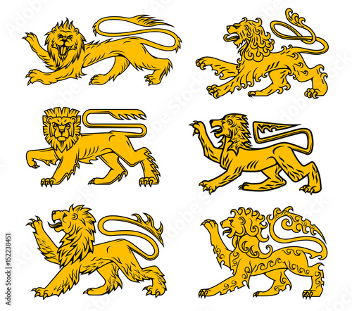 Lion heraldic icon set for tattoo, heraldry design
