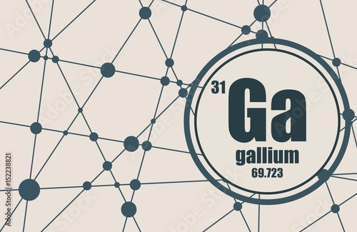 Gallium chemical element. Sign with atomic number and atomic weight. Chemical element of periodic table. Molecule And Communication Background. Connected lines with dots.