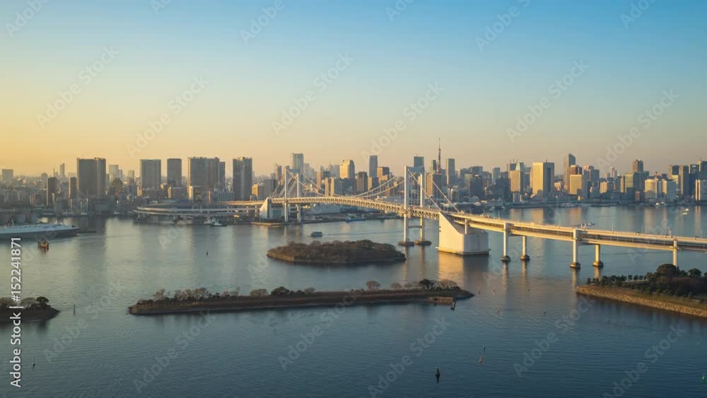 Time Lapse Tokyo city skyline view of Tokyo Harbor in Japan Time Lapse Tokyo city skyline view of Tokyo Harbor in Japan