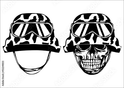 Skull in helmet and helmet