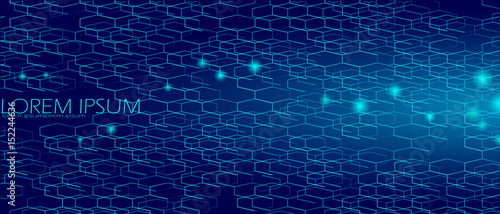 Geometric space hexagonal dark blue abstract background. Sea depth night sky concept. Strict business style gradient honeycomb mesh vector illustration