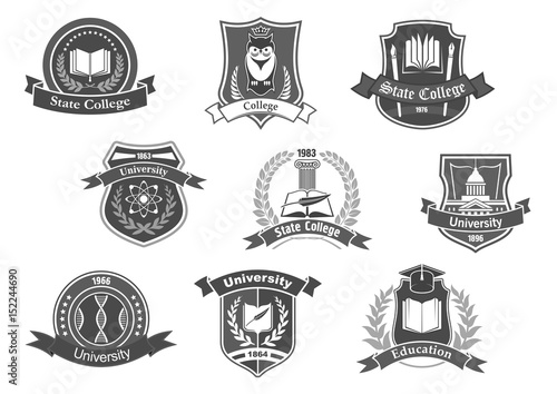 Vector icons badges set for college or university