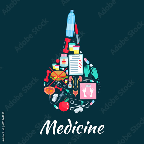 Medical enema symbol with dietetics medicine icons