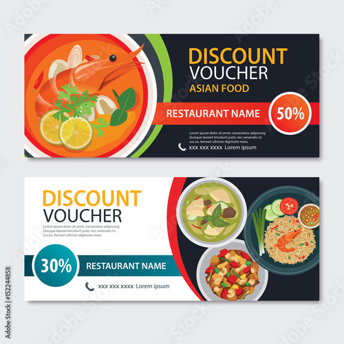 Discount voucher asian food template design. Thailand set
