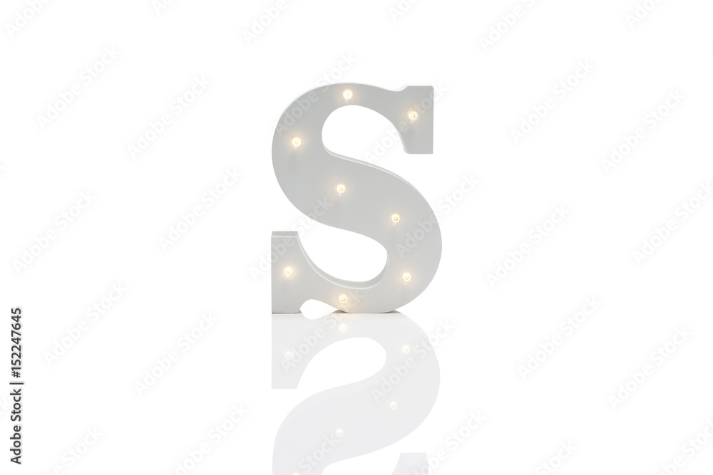 Decorative Letter S with Embedded LED Lights Over White Background Decorative Letter S with Embedded LED Lights Over White Background
