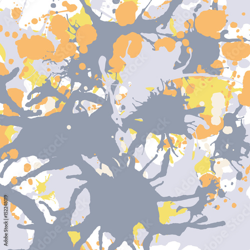 Orange yellow grey ink splashes background square