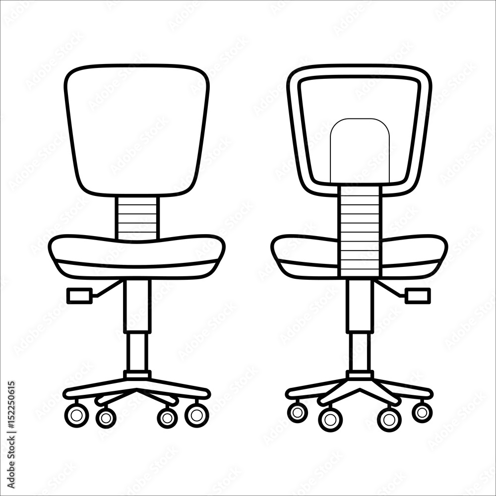 Modern chair - element of office furniture. Comfortable seat with armrests for work. Flat vector icon of armchair in simple outline style. Black thin linear illustration isolated on white background. Modern chair - element of office furniture. Comfortable seat with armrests for work. Flat vector icon of armchair in simple outline style. Black thin linear illustration isolated on white background.