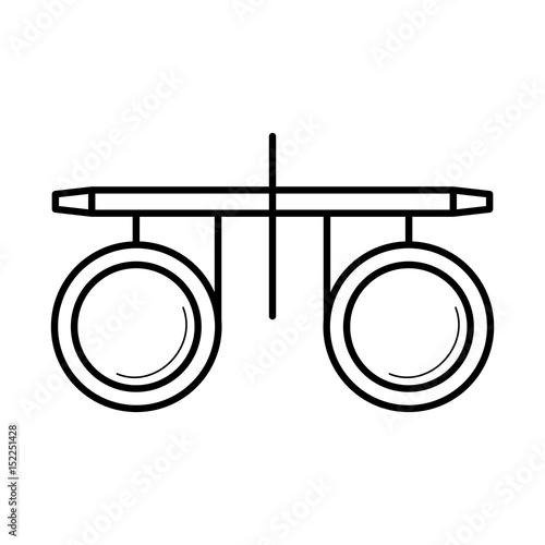 Vision test optometrist glasses, line art pictogram, test before prescribing, image for ophthalmology education, eye doctor poster, optical salon, eye health concept. Flat style vector illustration