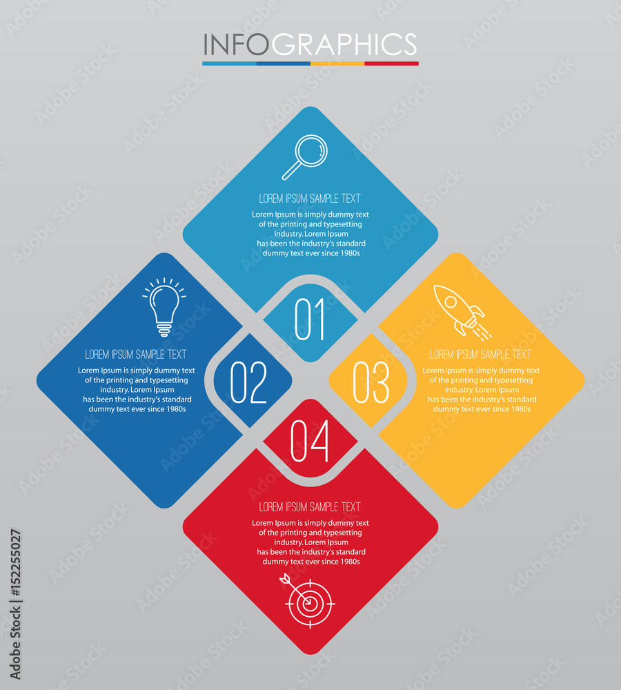 Modern Info-graphic Template for Business with four steps multi-Color design, labels design, Vector info-graphic element, Flat style vector illustration. Modern Info-graphic Template for Business with four steps multi-Color design, labels design, Vector info-graphic element, Flat style vector illustration.