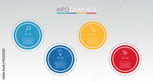 Modern Info-graphic Template for Business with four steps multi-Color design, labels design, Vector info-graphic element, Flat style vector illustration.