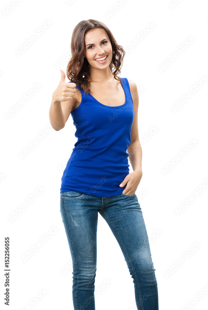 Fototapeta premium Woman showing thumbs up gesture, isolated