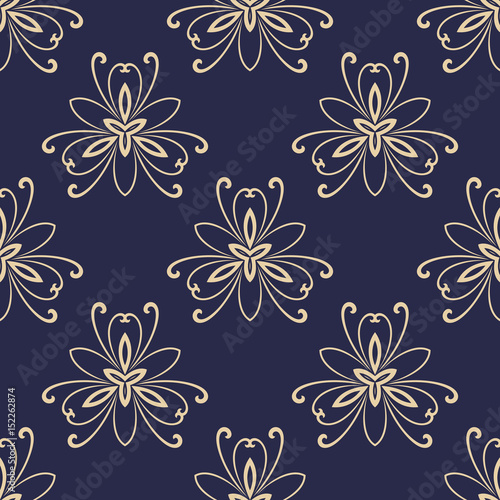 Floral vector golden ornament. Seamless abstract classic background with flowers. Pattern with repeating elements