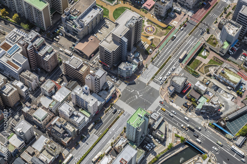 Tokyo urban area with streets and buildings, aerial top view, Japan © marchello74