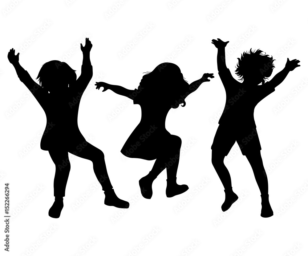 Fototapeta premium Children jumping. Black silhouettes on white background. Vector illustration