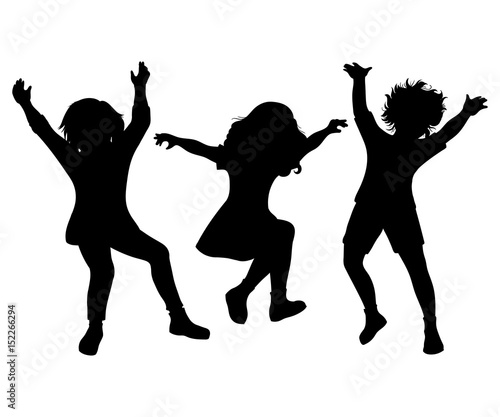 Children jumping. Black silhouettes on white background. Vector illustration