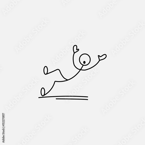 Cartoon icon of sketch stick figure in cute miniature scenes.