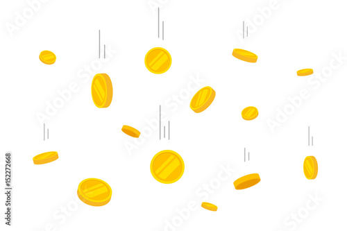 Coins money falling vector illustration, flat style flying gold coins isolated on white background photo