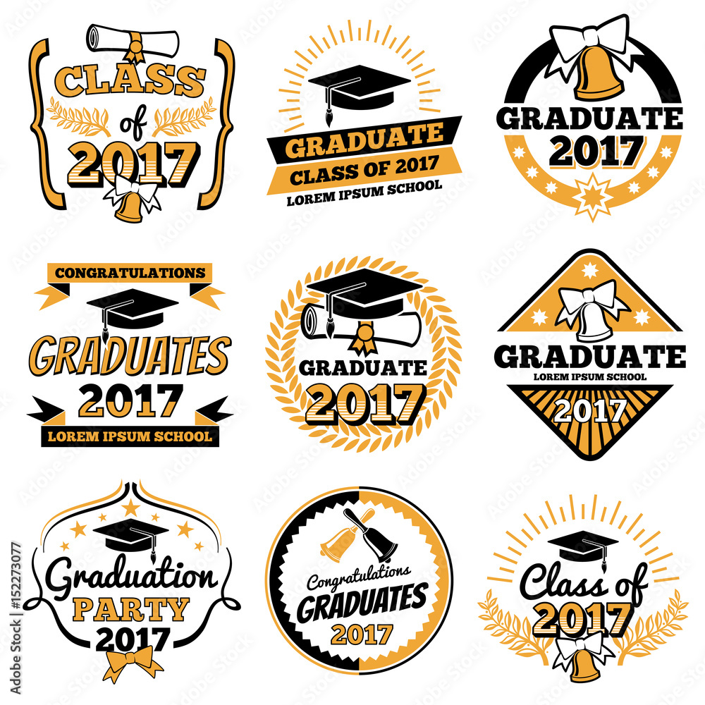 Fototapeta premium Vintage student graduate vector badges. Graduation celebration labels