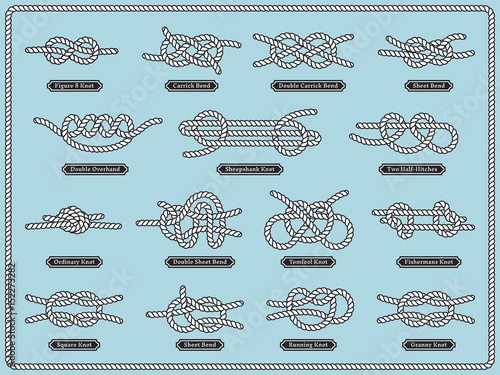 Sailing rope knots. Vector set of nautical design elements