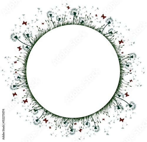 Frame with dandelions and butterflies.
