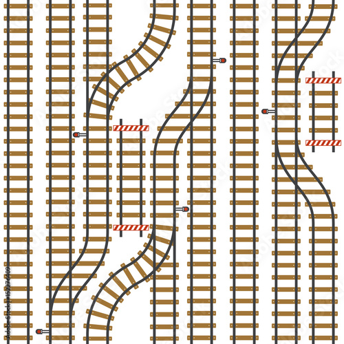 Seamless vector railroad pattern. Top view path background. Urban map plan. Roadmap rail illustration.