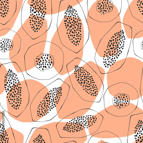 Abstract papaya seamless pattern. Black and white with orange. A beautiful concept for wrapping and fabric