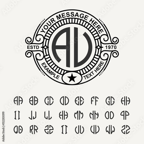 Modern emblem, badge, template. Luxury elegant frame ornament line logo design vector illustration. And set to create monograms of two letters in scribed in a circle