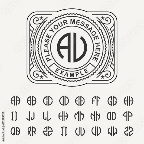 Modern emblem, badge, template. Luxury elegant frame ornament line logo design vector illustration. And set to create monograms of two letters in scribed in a circle.
