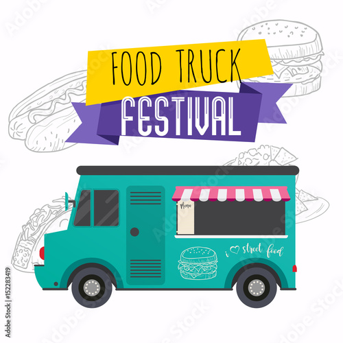 Food truck festival brochure. Flat design style modern vector illustration concept.