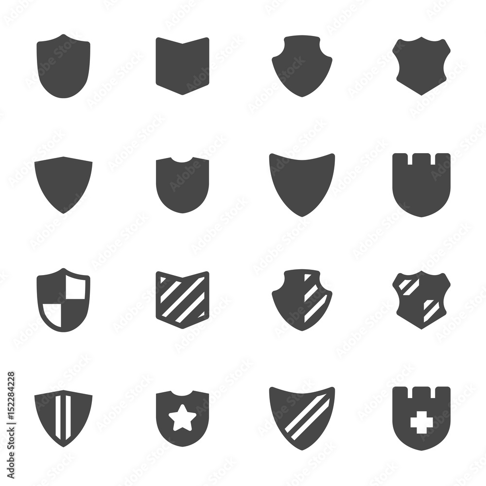 Vector black shield icons set Vector black shield icons set