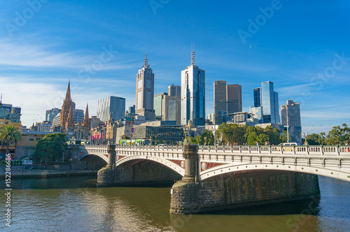 Melbourne CBD cityscape with Princess Bridge over Yarra river