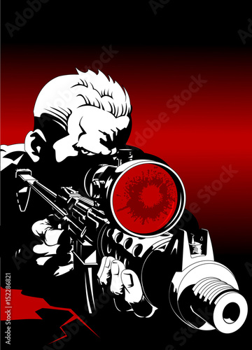 men and woman in black suits with a weapon, vector and illustration
