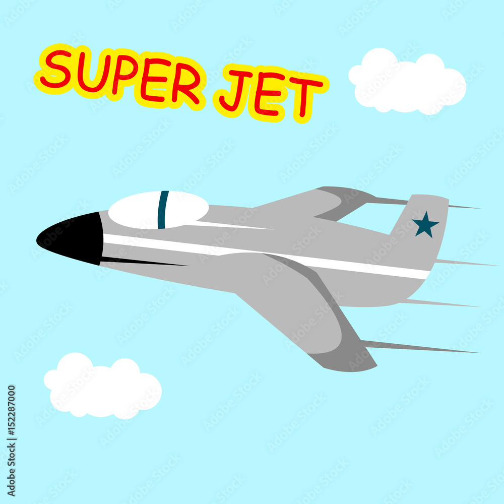 Super flying jet plane for child and kid cartoon illustration flat Stock  Vector | Adobe Stock